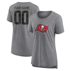 Tampa Bay Buccaneers Women's Heritage Custom Name & Number Tri-Blend T-Shirt - Gray T-shirts