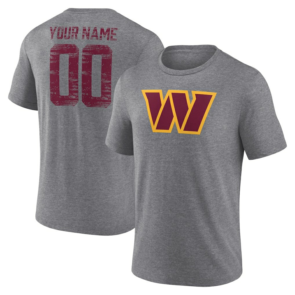 Washington Commanders Heritage Custom Name & Number Tri-Blend T-Shirt - Gray T-shirts