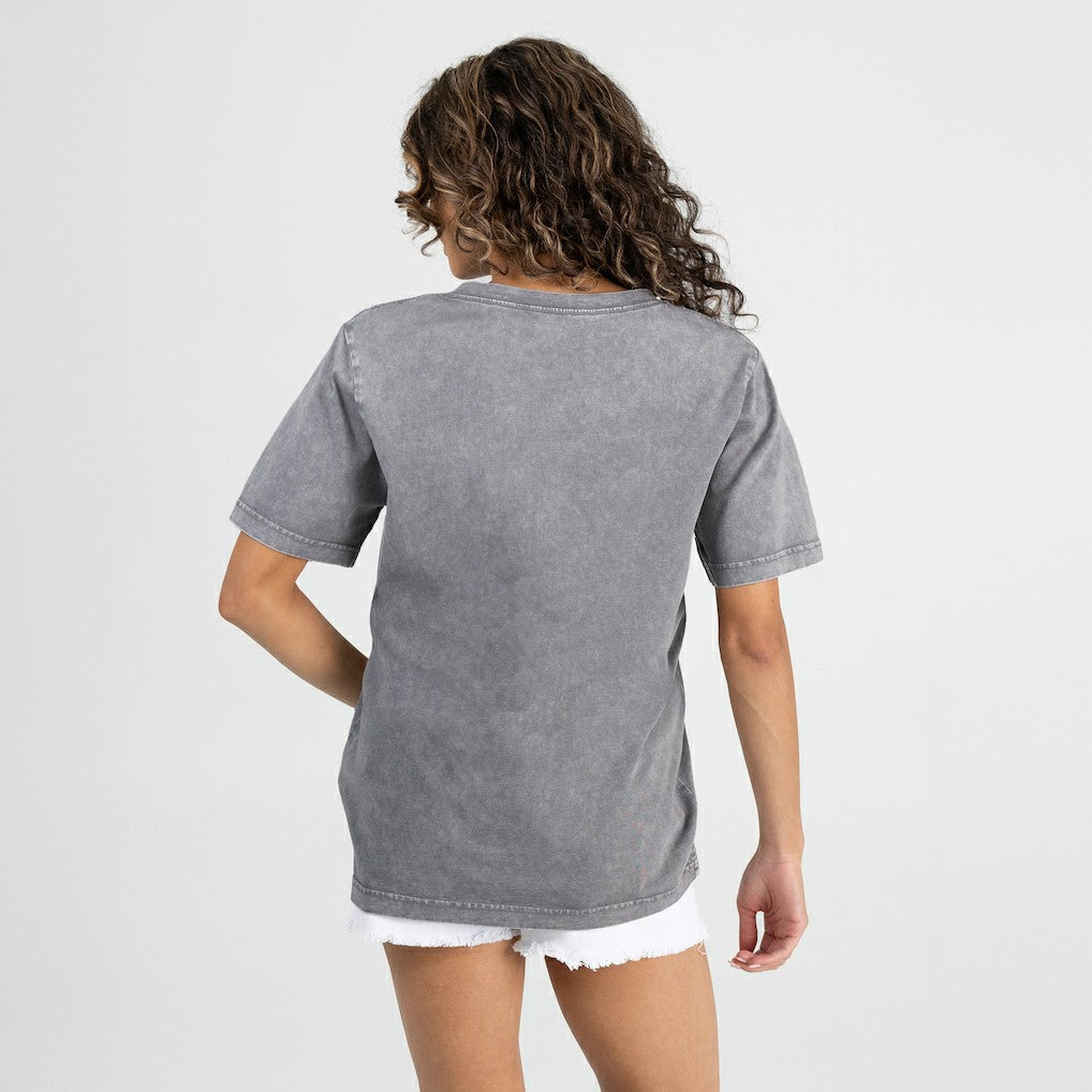 New York Giants Gameday Couture Women's Relaxed Iconic Edge Rhinestone V-Neck T-Shirt - Gray T-shirts
