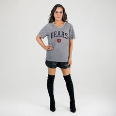 Chicago Bears Gameday Couture Women's Relaxed Iconic Edge Rhinestone V-Neck T-Shirt - Gray T-shirts