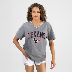 Houston Texans Gameday Couture Women's Relaxed Iconic Edge Rhinestone V-Neck T-Shirt - Gray T-shirts