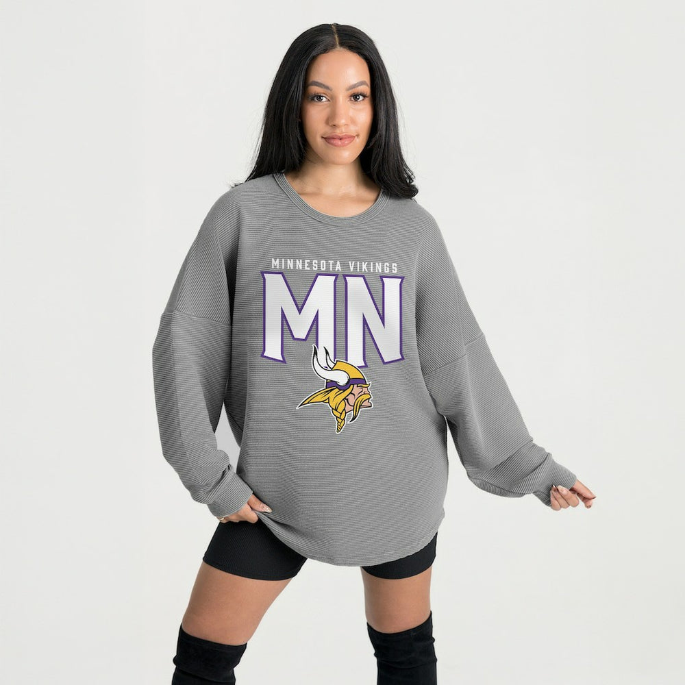 Minnesota Vikings Gameday Couture Women's Oversized Pure Motion Corded Sweatshirt - Gray Sweatshirts
