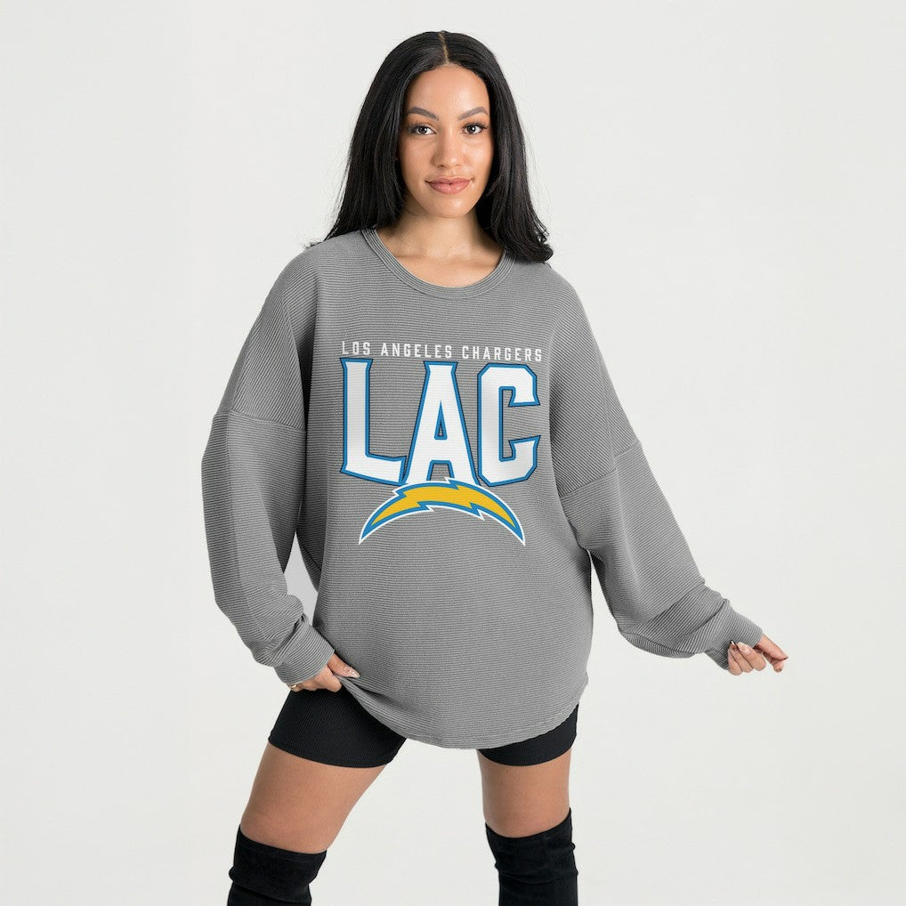Los Angeles Chargers Gameday Couture Women's Oversized Pure Motion Corded Sweatshirt - Gray Sweatshirts