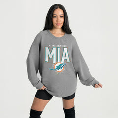 Miami Dolphins Gameday Couture Women's Oversized Pure Motion Corded Sweatshirt - Gray Sweatshirts