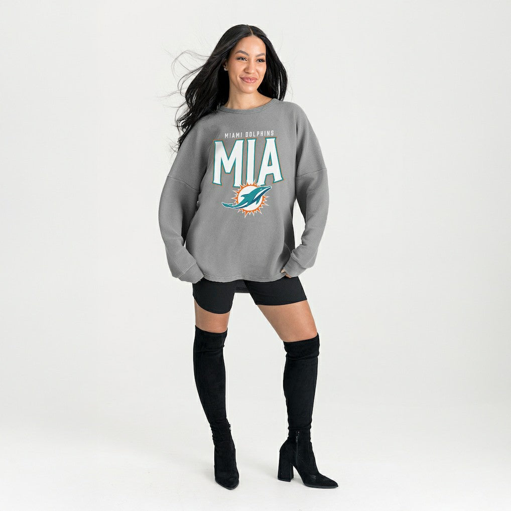 Miami Dolphins Gameday Couture Women's Oversized Pure Motion Corded Sweatshirt - Gray Sweatshirts
