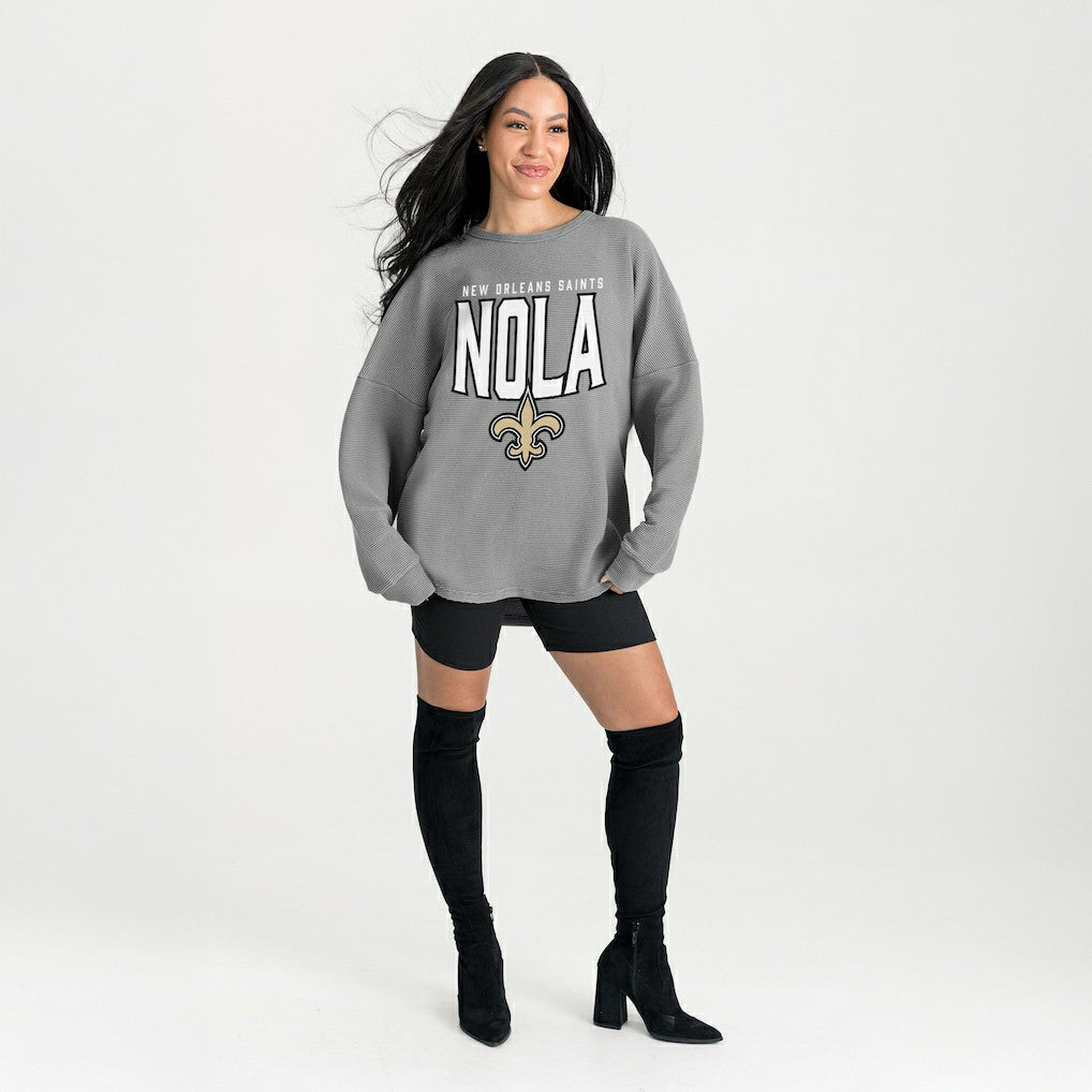 New Orleans Saints Gameday Couture Women's Oversized Pure Motion Corded Sweatshirt - Gray Sweatshirts