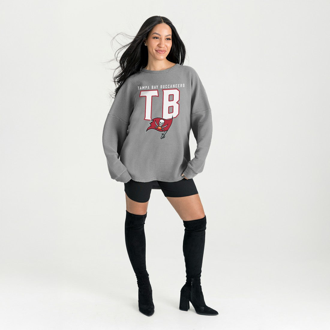 Tampa Bay Buccaneers Gameday Couture Women's Oversized Pure Motion Corded Sweatshirt - Gray Sweatshirts