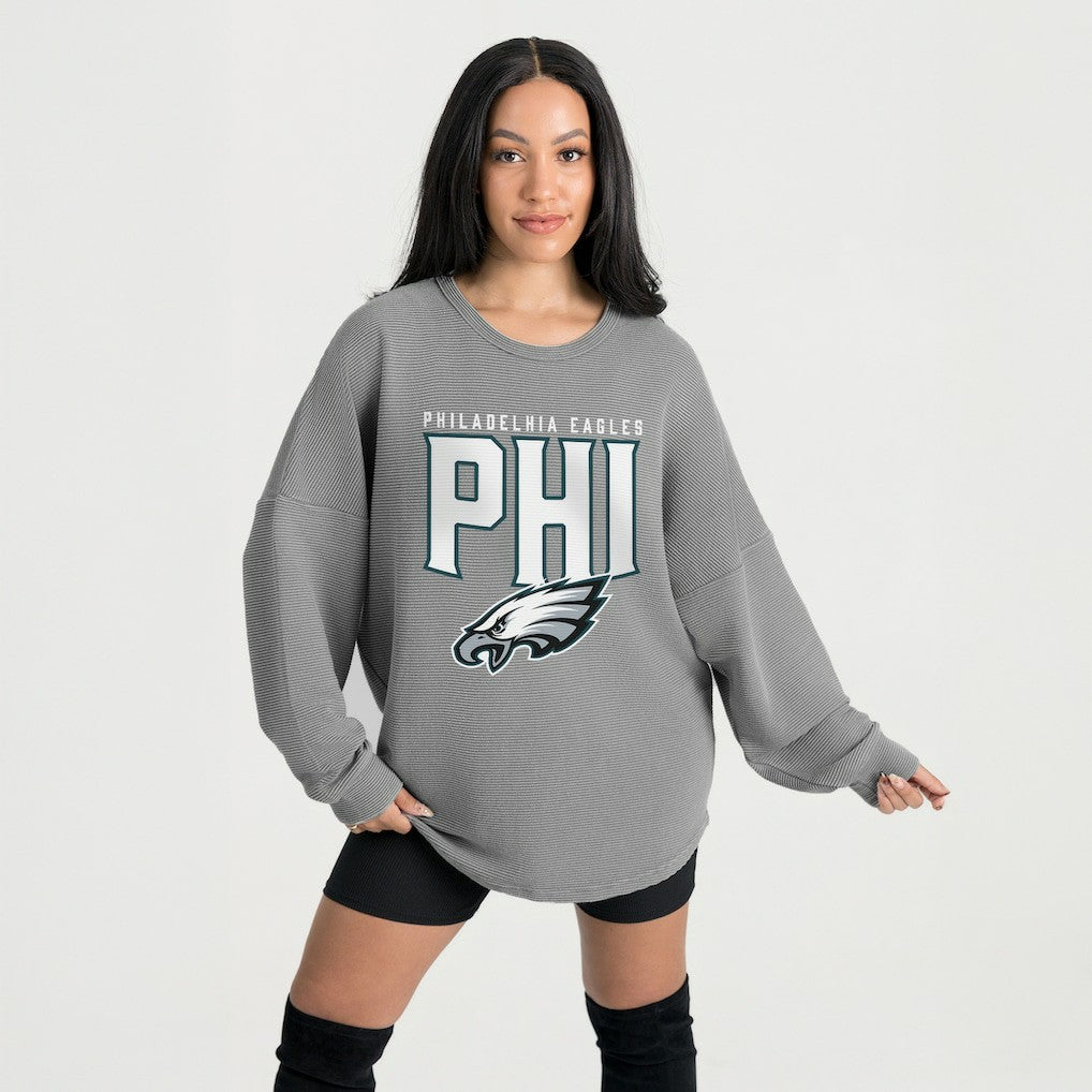 Philadelphia Eagles Gameday Couture Women's Oversized Pure Motion Corded Sweatshirt - Gray Sweatshirts