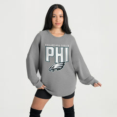 Philadelphia Eagles Gameday Couture Women's Oversized Pure Motion Corded Sweatshirt - Gray Sweatshirts
