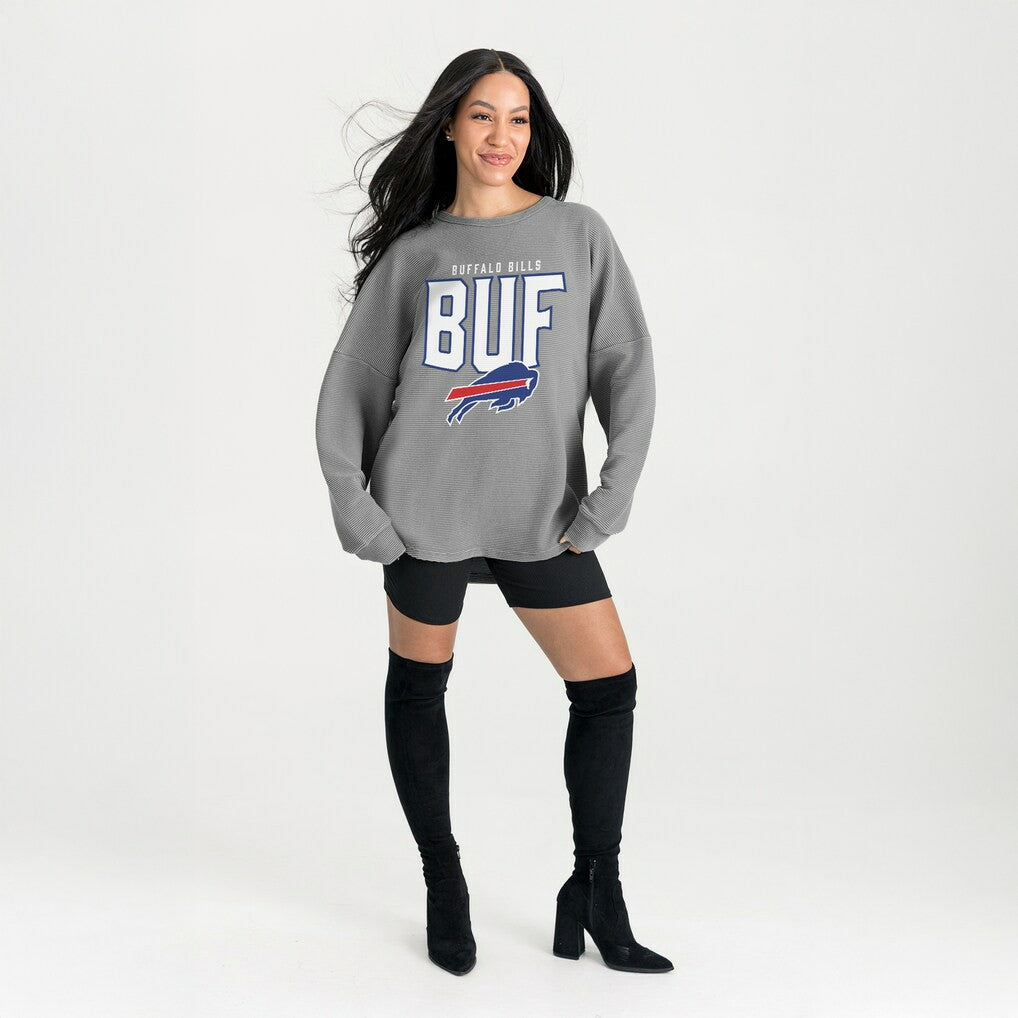 Buffalo Bills Gameday Couture Women's Oversized Pure Motion Corded Sweatshirt - Gray Sweatshirts