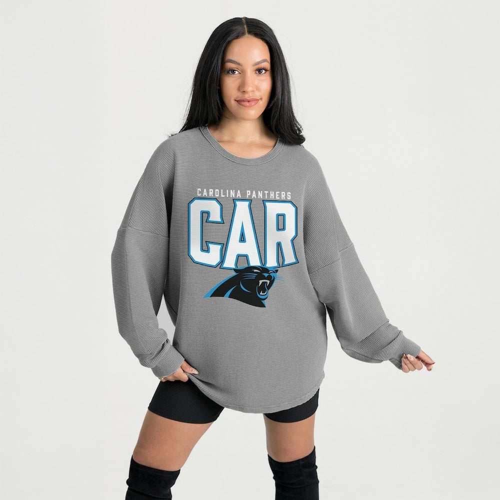 Carolina Panthers Gameday Couture Women's Oversized Pure Motion Corded Sweatshirt - Gray Sweatshirts
