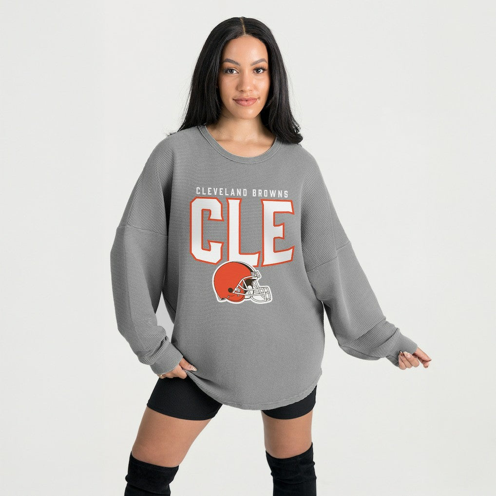 Cleveland Browns Gameday Couture Women's Oversized Pure Motion Corded Sweatshirt - Gray Sweatshirts