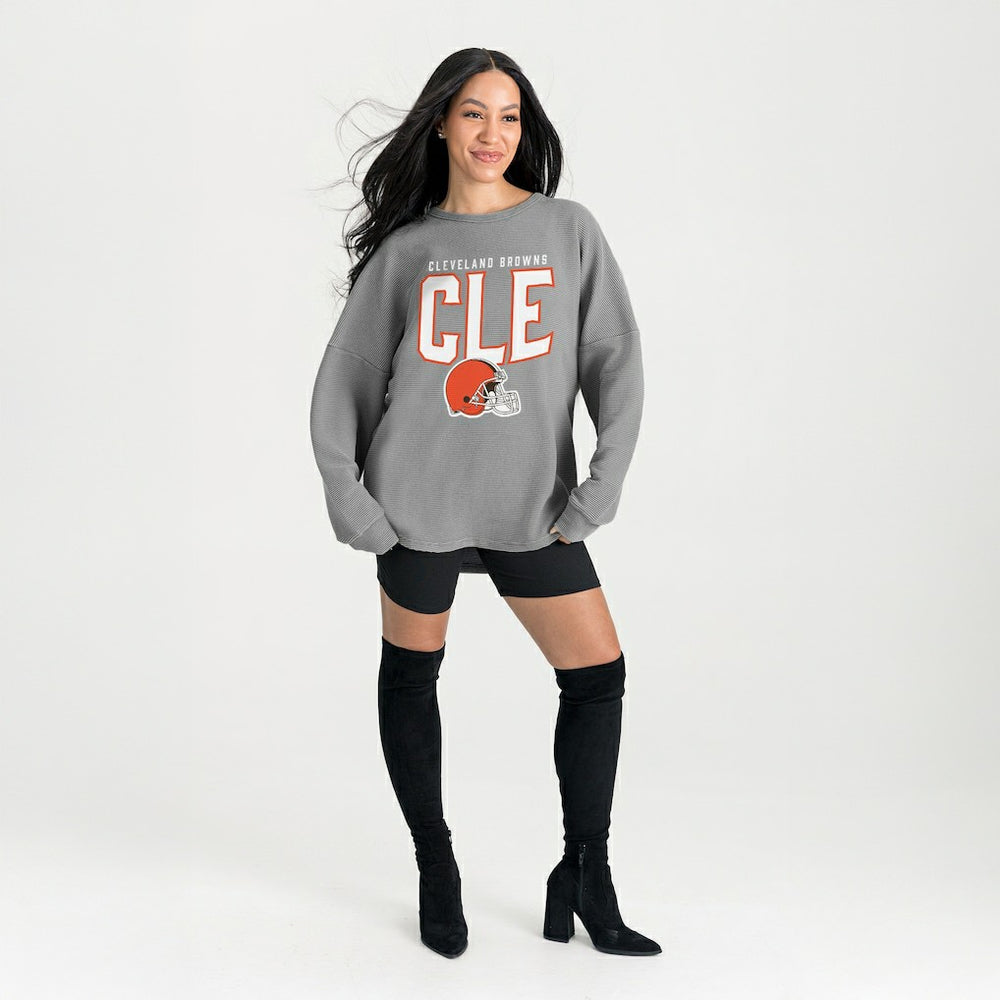 Cleveland Browns Gameday Couture Women's Oversized Pure Motion Corded Sweatshirt - Gray Sweatshirts