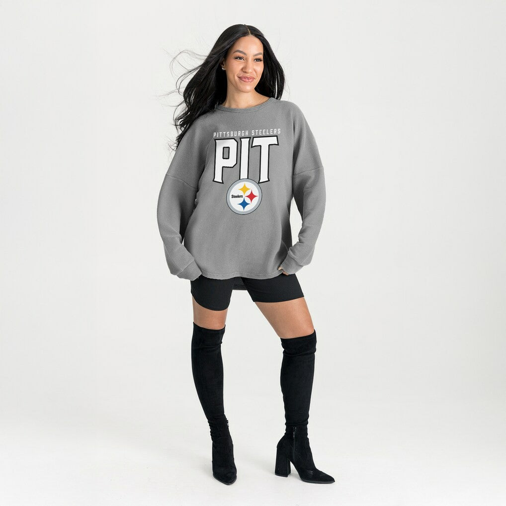 Pittsburgh Steelers Gameday Couture Women's Oversized Pure Motion Corded Sweatshirt - Gray Sweatshirts