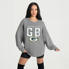 Green Bay Packers Gameday Couture Women's Oversized Pure Motion Corded Sweatshirt - Gray Sweatshirts