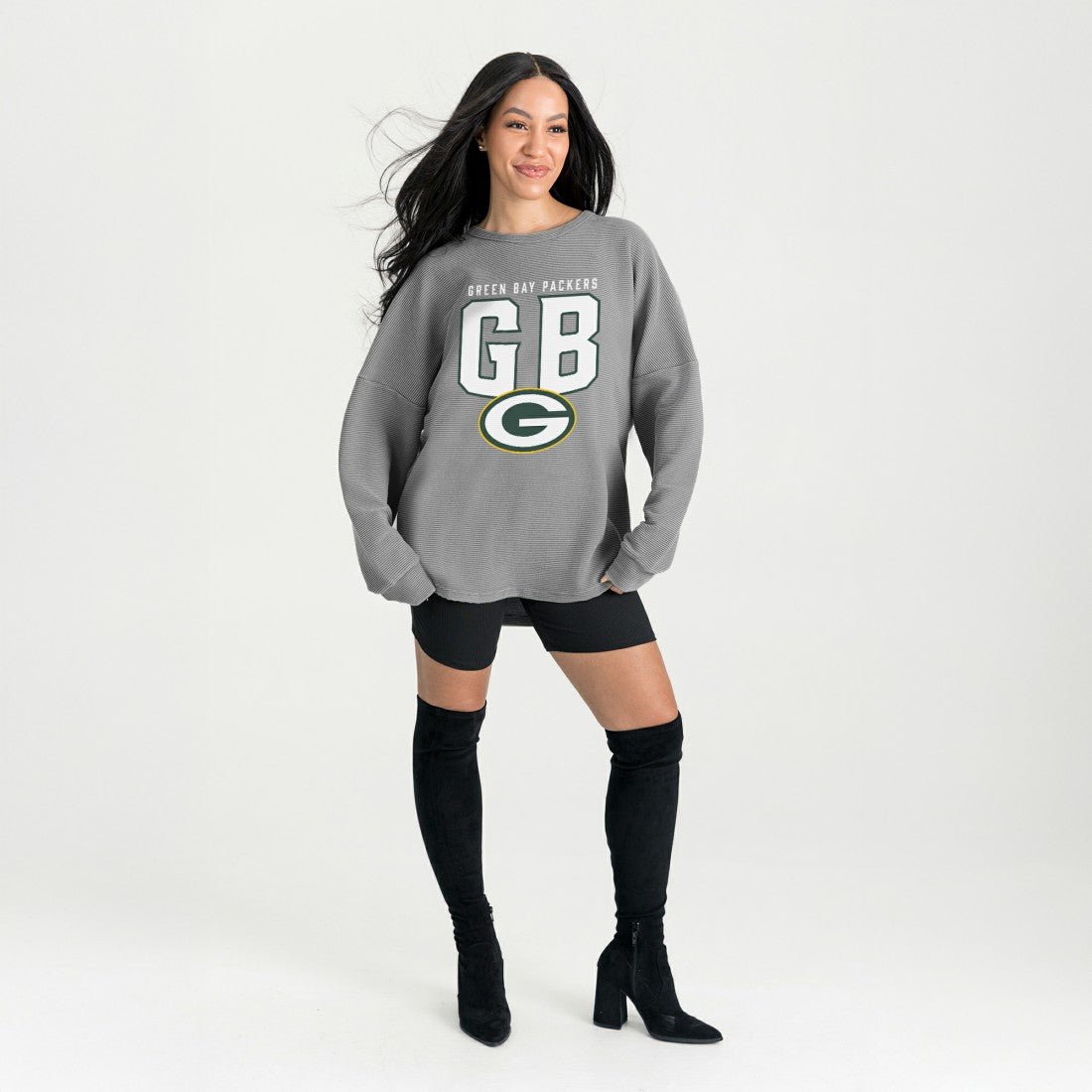 Green Bay Packers Gameday Couture Women's Oversized Pure Motion Corded Sweatshirt - Gray Sweatshirts