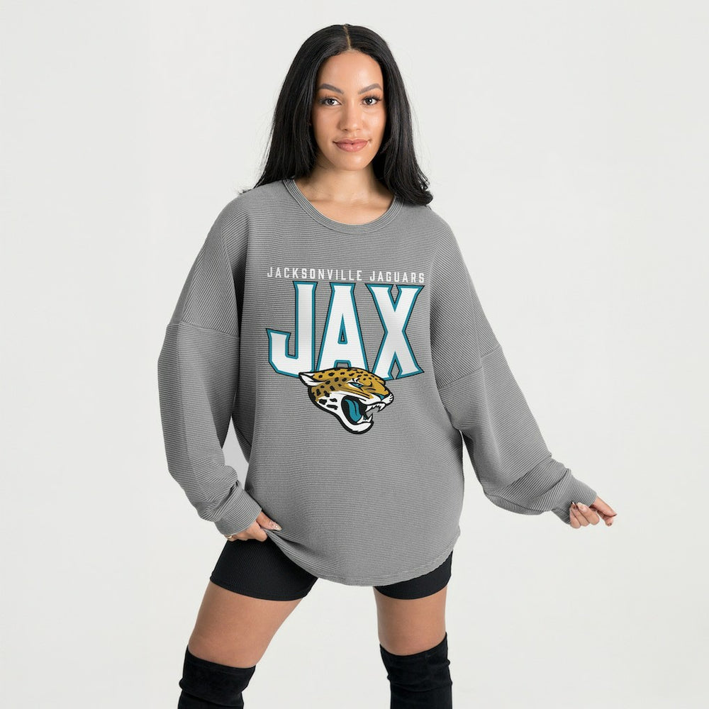Jacksonville Jaguars Gameday Couture Women's Oversized Pure Motion Corded Sweatshirt - Gray Sweatshirts