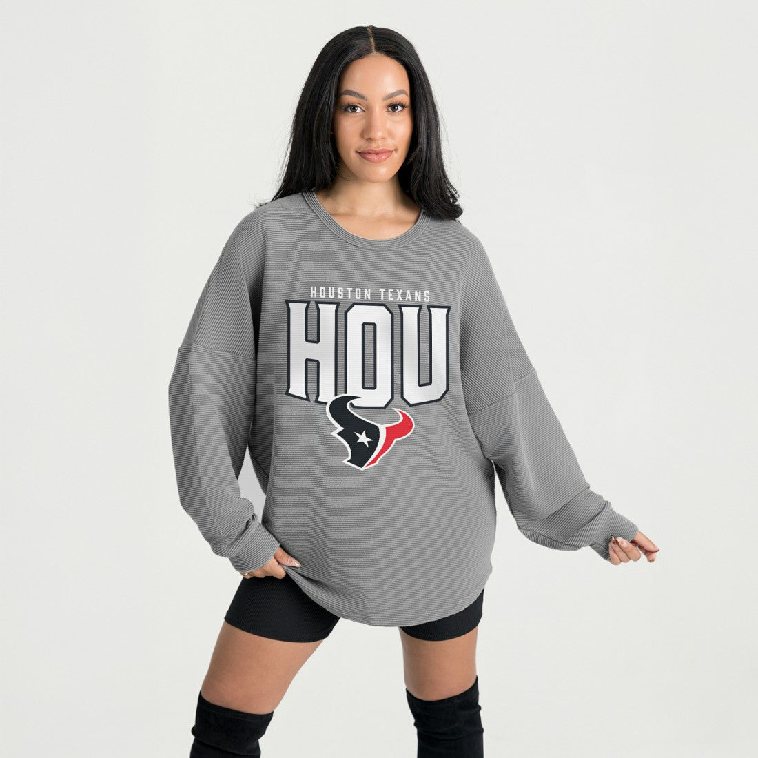 Houston Texans Gameday Couture Women's Oversized Pure Motion Corded Sweatshirt - Gray Sweatshirts