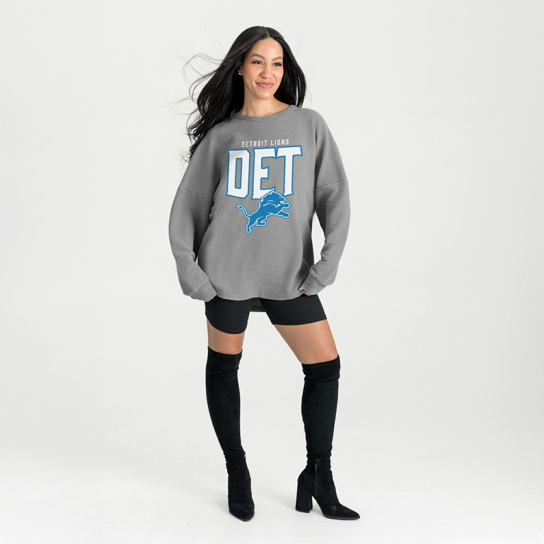 Detroit Lions Gameday Couture Women's Oversized Pure Motion Corded Sweatshirt - Gray Sweatshirts