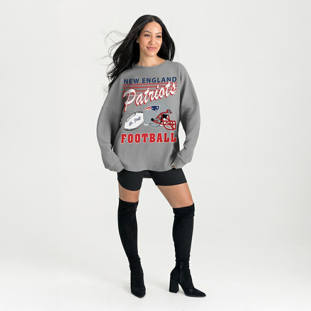 New England Patriots Gameday Couture Women's Oversized Sweet Victory Corded Sweatshirt - Gray Sweatshirts