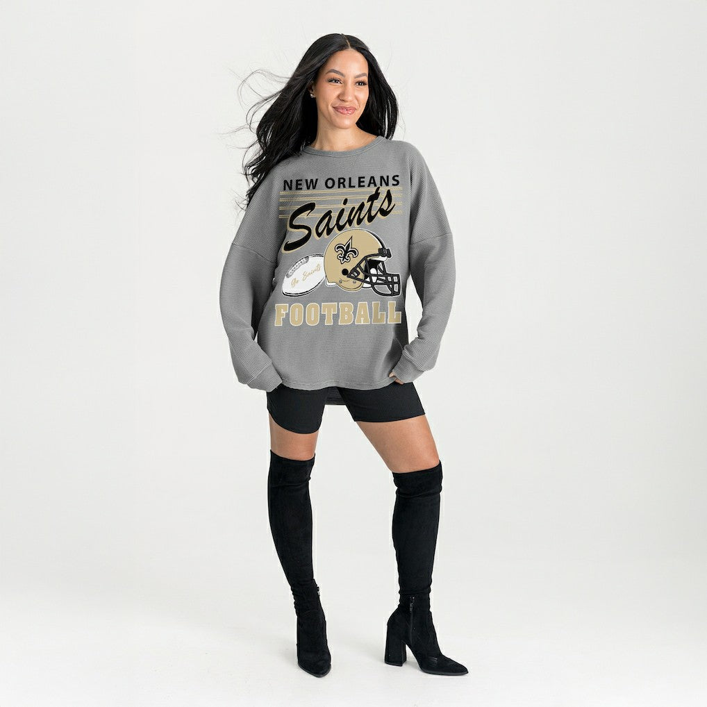 New Orleans Saints Gameday Couture Women's Oversized Sweet Victory Corded Sweatshirt - Gray Sweatshirts