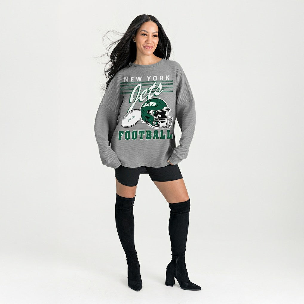 New York Jets Gameday Couture Women's Oversized Sweet Victory Corded Sweatshirt - Gray Sweatshirts