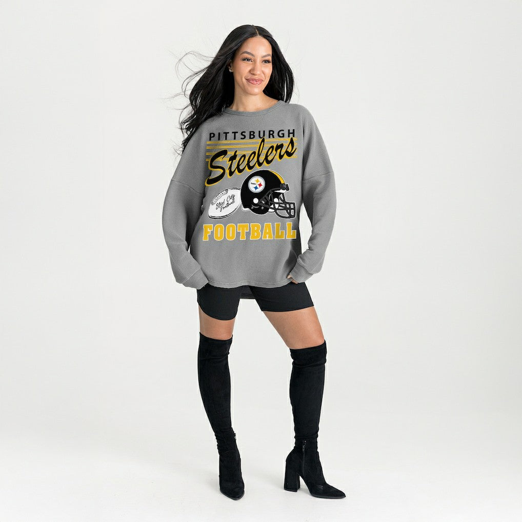 Pittsburgh Steelers Gameday Couture Women's Oversized Sweet Victory Corded Sweatshirt - Gray Sweatshirts