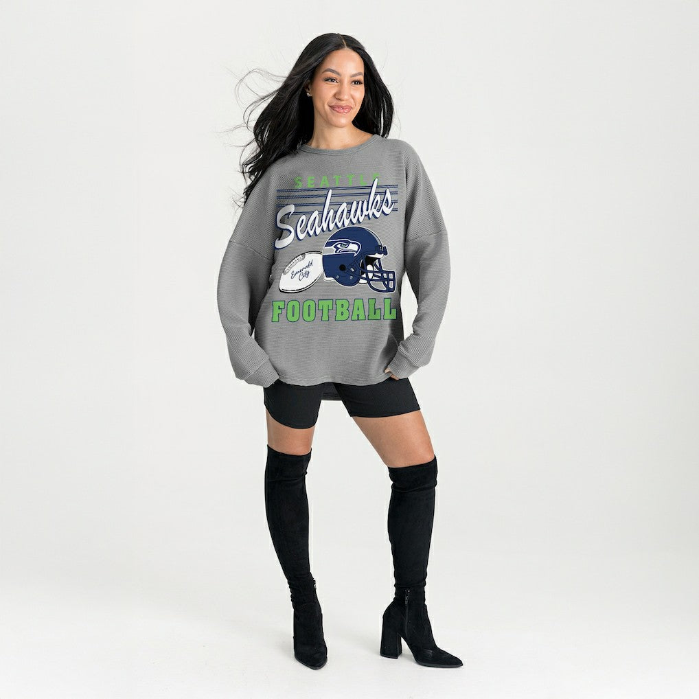 Seattle Seahawks Gameday Couture Women's Oversized Sweet Victory Corded Sweatshirt - Gray Sweatshirts