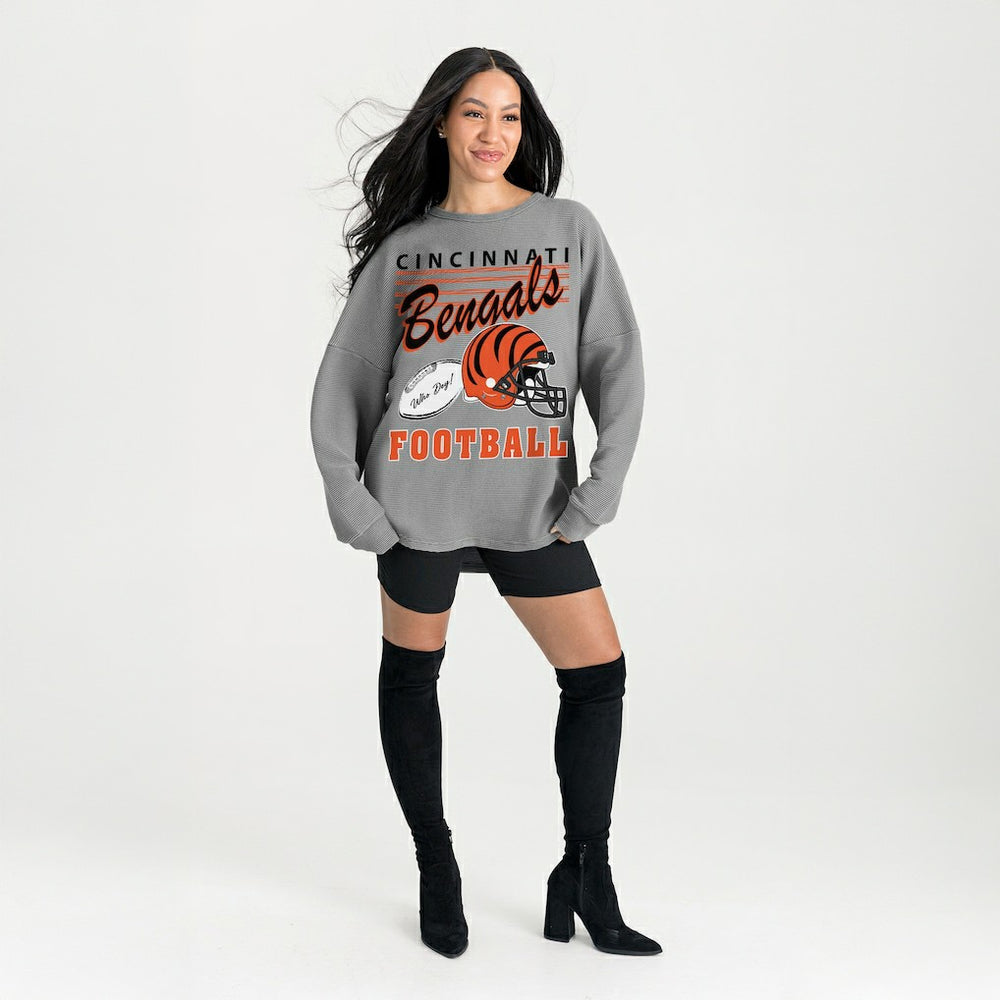 Cincinnati Bengals Gameday Couture Women's Oversized Sweet Victory Corded Sweatshirt - Gray Sweatshirts