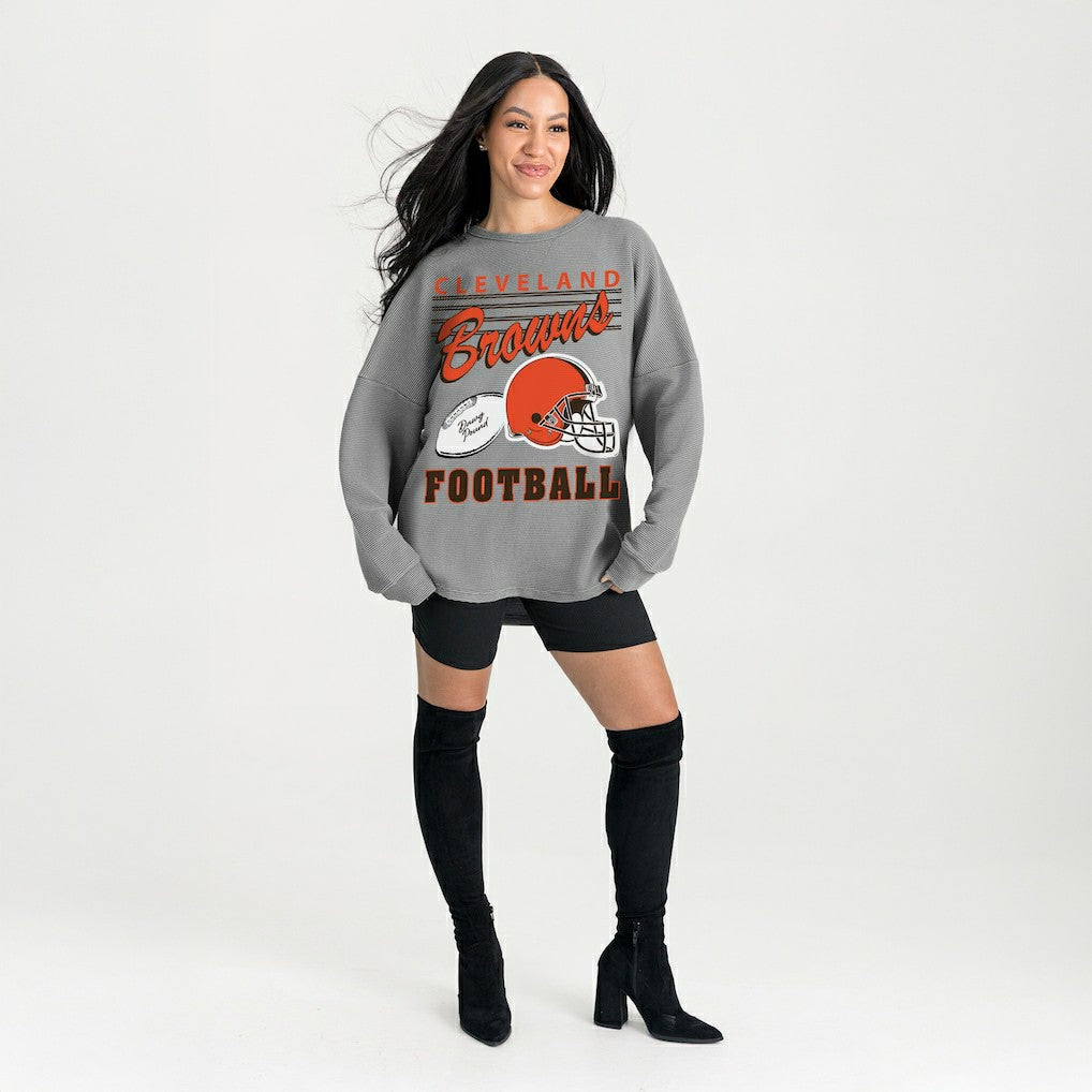 Cleveland Browns Gameday Couture Women's Oversized Sweet Victory Corded Sweatshirt - Gray Sweatshirts