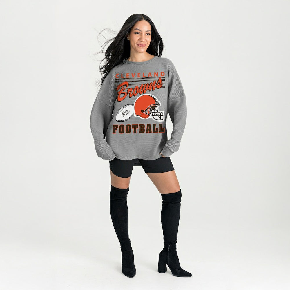 Cleveland Browns Gameday Couture Women's Oversized Sweet Victory Corded Sweatshirt - Gray Sweatshirts