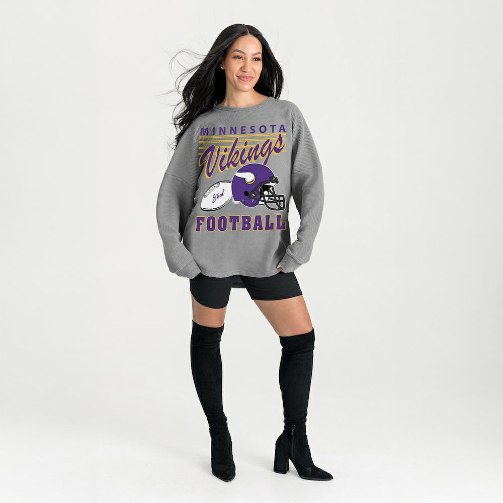 Minnesota Vikings Gameday Couture Women's Oversized Sweet Victory Corded Sweatshirt - Gray Sweatshirts