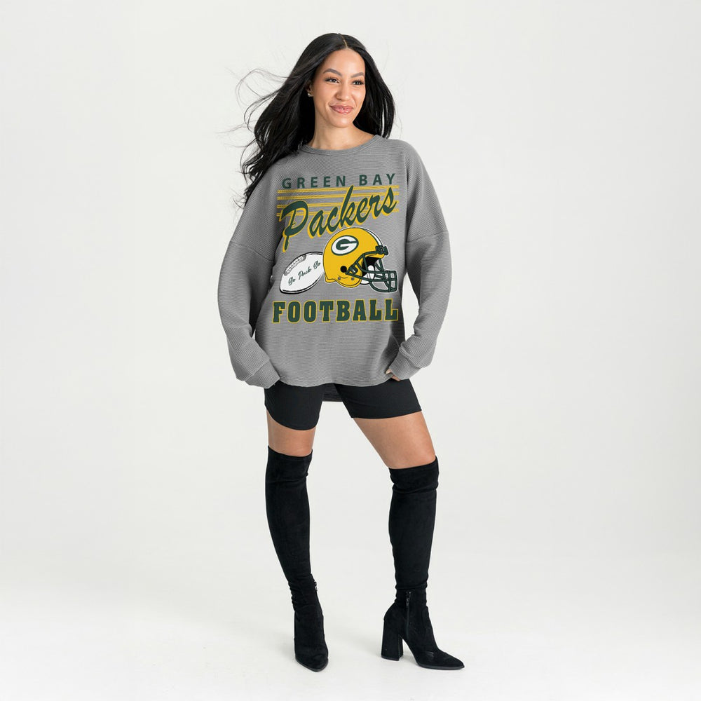Green Bay Packers Gameday Couture Women's Oversized Sweet Victory Corded Sweatshirt - Gray Sweatshirts