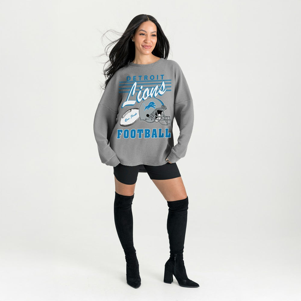 Detroit Lions Gameday Couture Women's Oversized Sweet Victory Corded Sweatshirt - Gray Sweatshirts