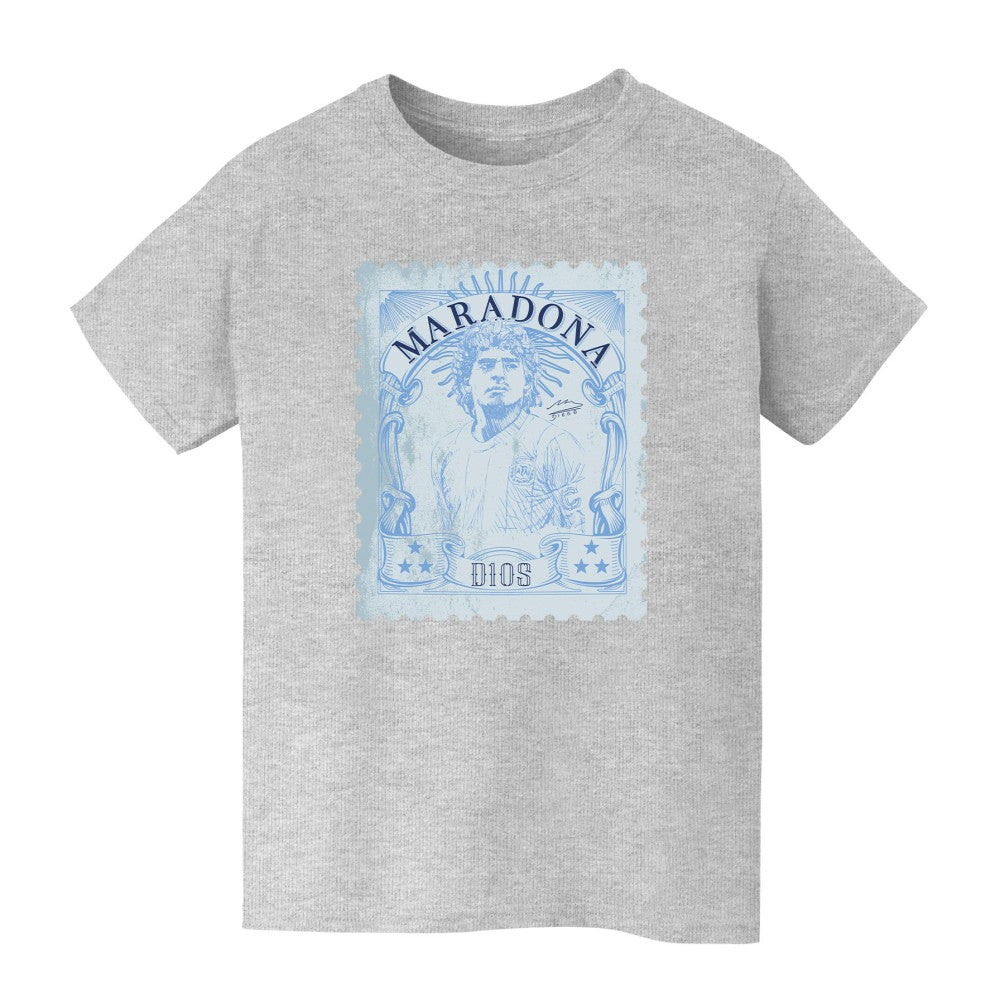 Diego Maradona Argentina National Team Vive La Fete Youth Vintage Stamp T-Shirt Gray