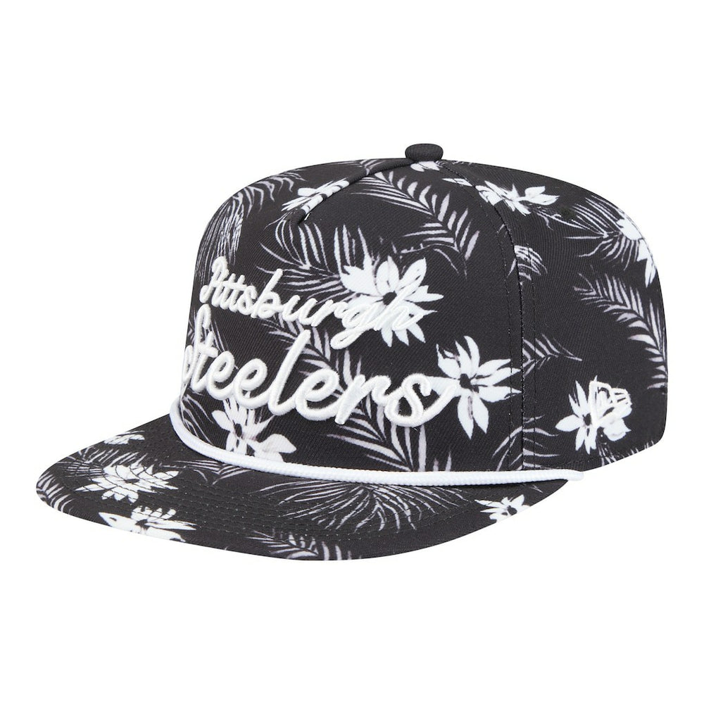 Pittsburgh Steelers New Era Palm Print A-Frame 9FIFTY Snapback Hat - Black Hats