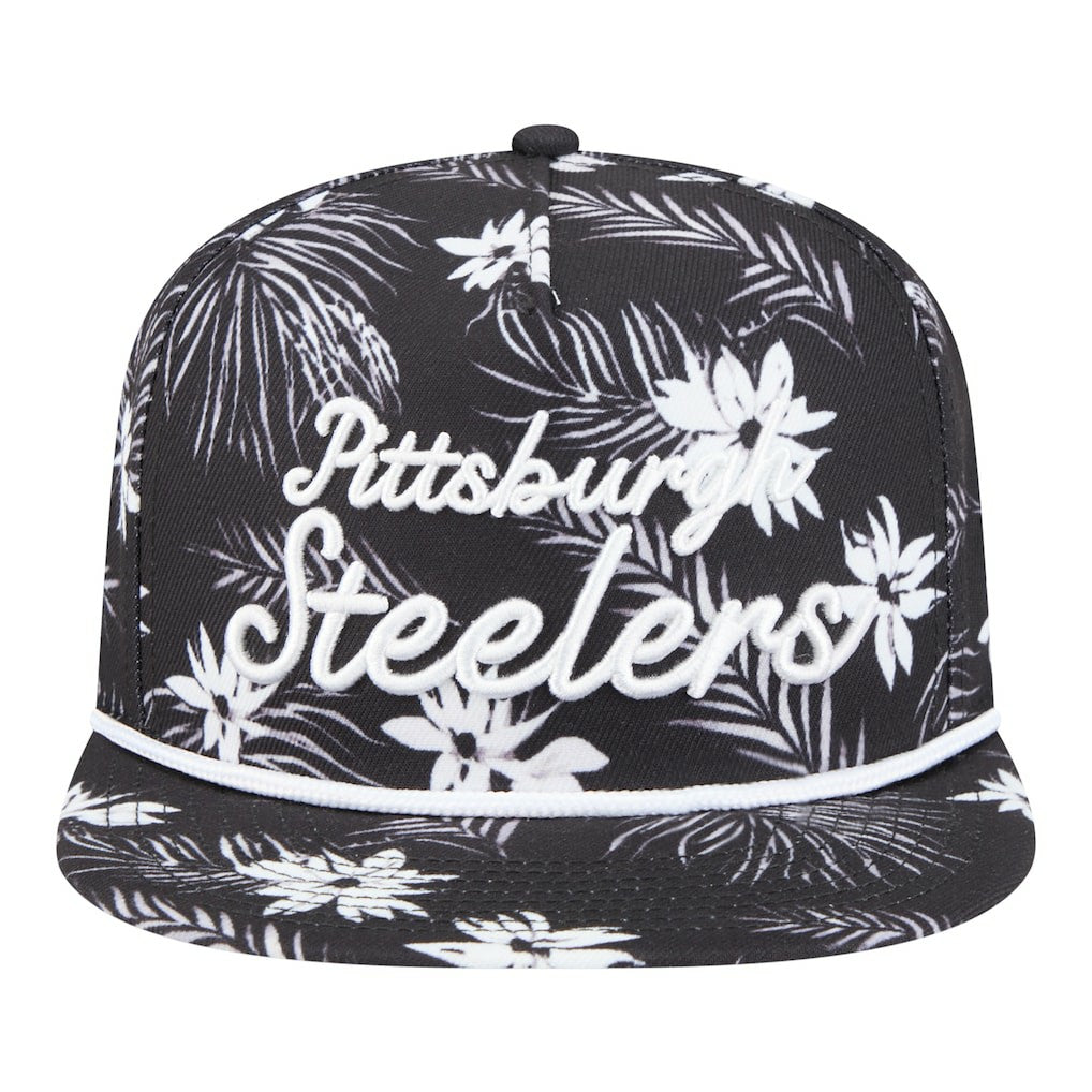 Pittsburgh Steelers New Era Palm Print A-Frame 9FIFTY Snapback Hat - Black Hats