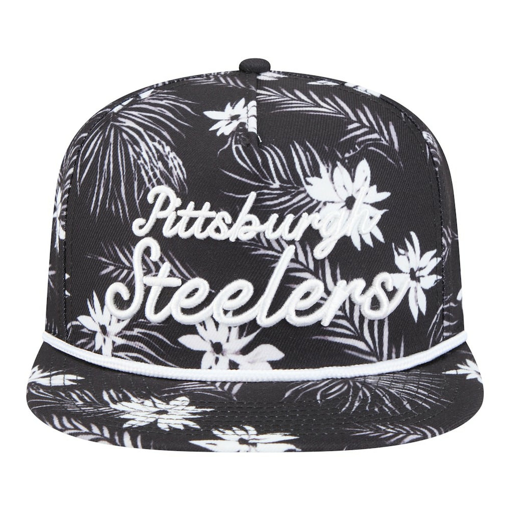 Pittsburgh Steelers New Era Palm Print A-Frame 9FIFTY Snapback Hat - Black Hats