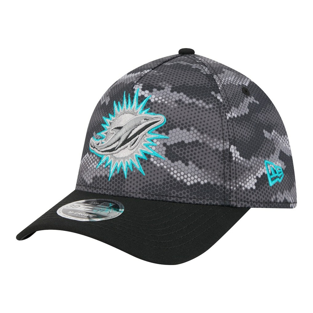 Miami Dolphins New Era Camo A-Frame 39THIRTY Flex Hat - Black Hats