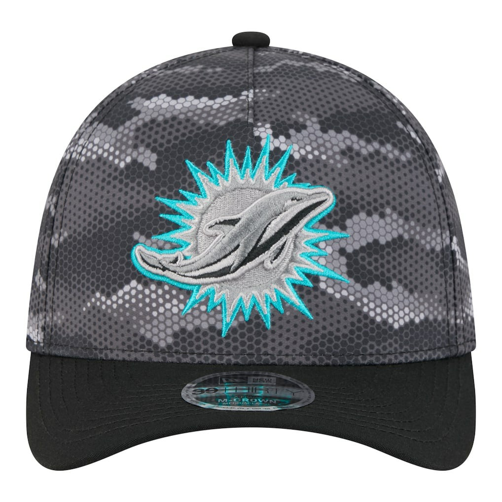 Miami Dolphins New Era Camo A-Frame 39THIRTY Flex Hat - Black Hats
