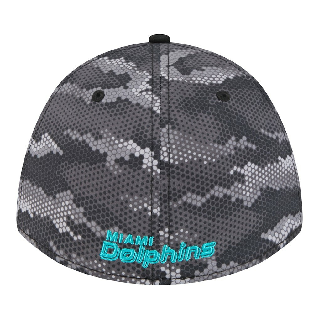 Miami Dolphins New Era Camo A-Frame 39THIRTY Flex Hat - Black Hats