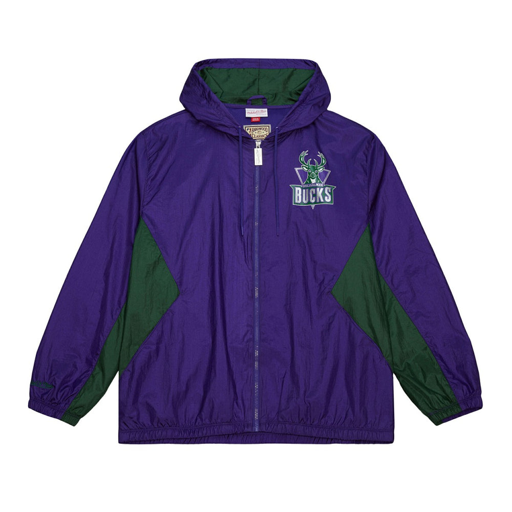 Milwaukee Bucks Playmaker Full-Zip Hooded Windbreaker Jacket Purple - Mitchell & Ness