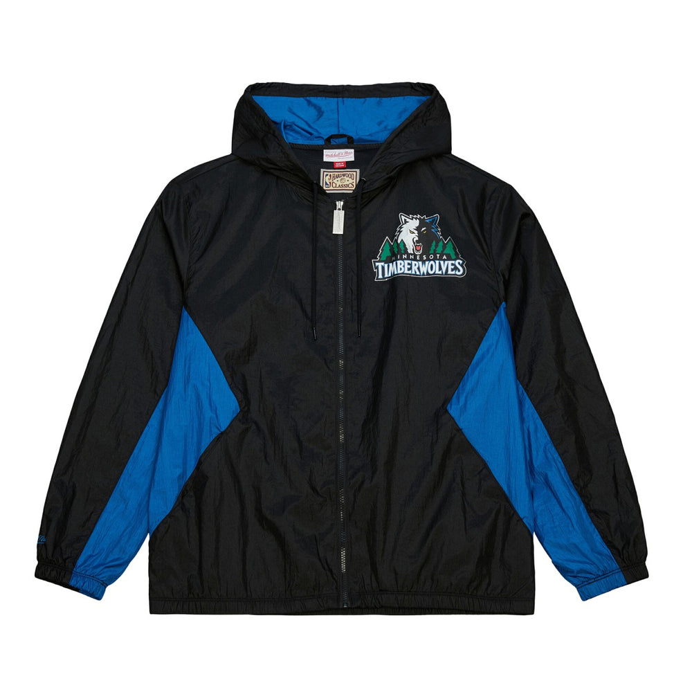 Minnesota Timberwolves Playmaker Full-Zip Hooded Windbreaker Jacket Black - Mitchell & Ness