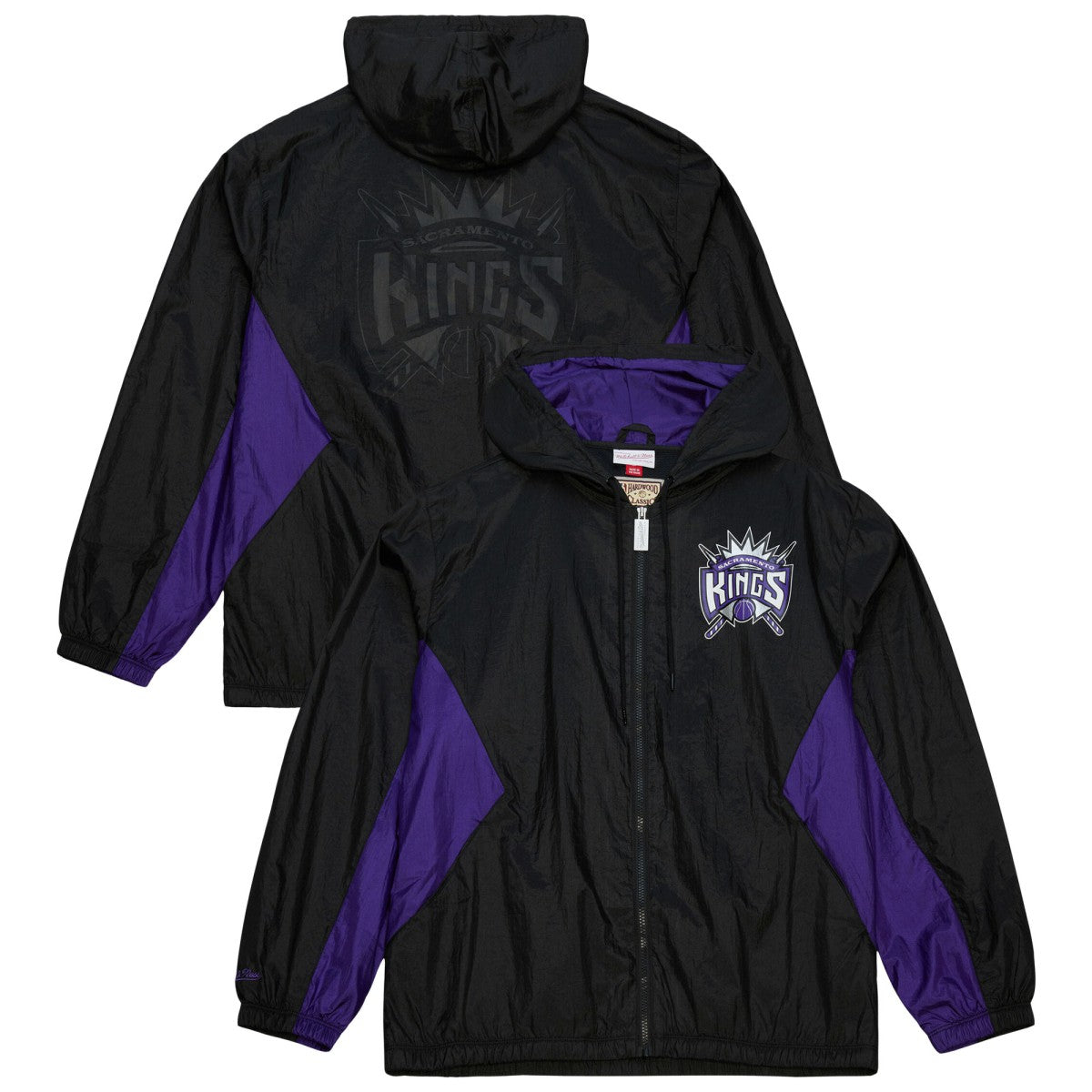 Sacramento Kings Playmaker Full-Zip Hooded Windbreaker Jacket Black - Mitchell & Ness