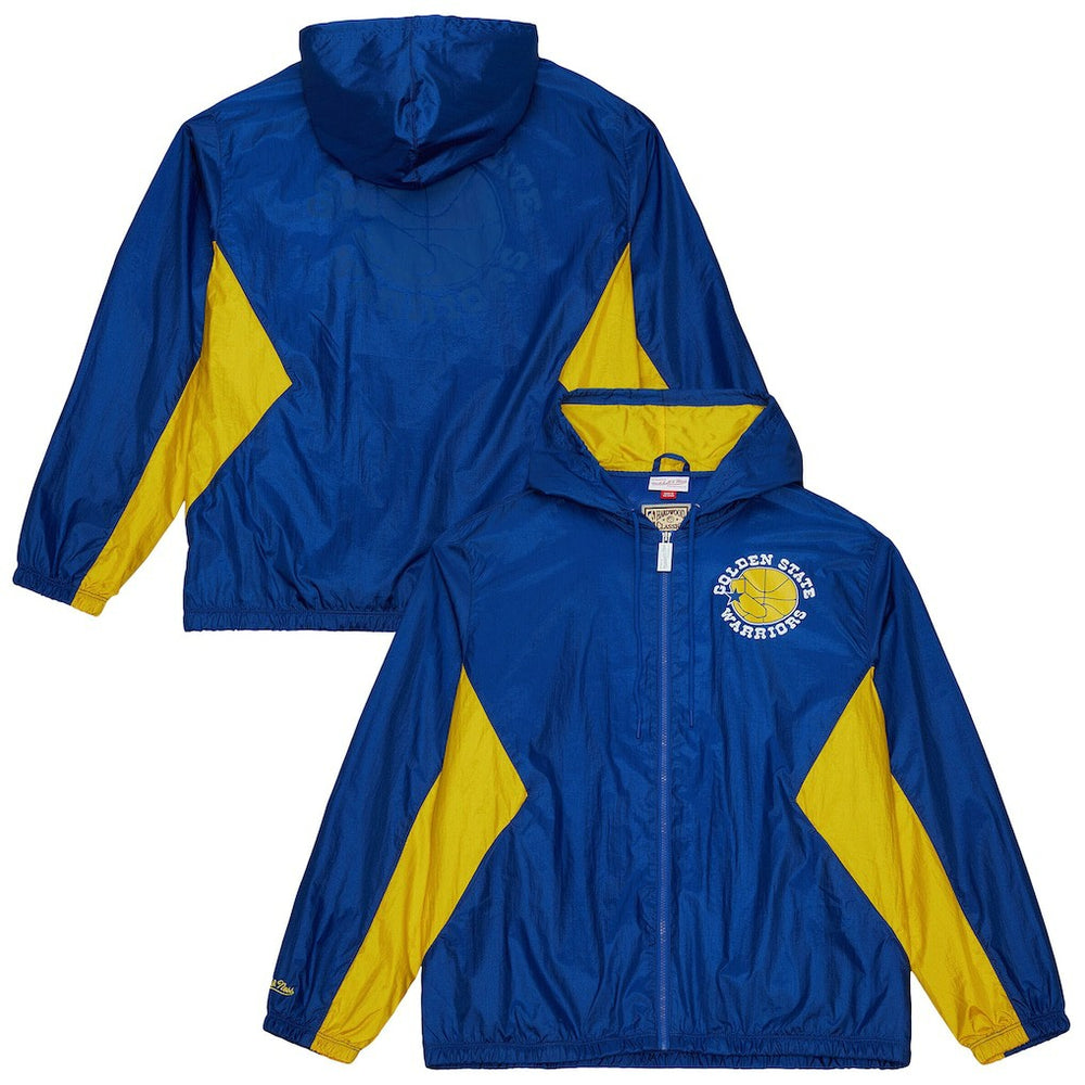 Golden State Warriors Playmaker Full-Zip Hooded Windbreaker Jacket Royal - Mitchell & Ness