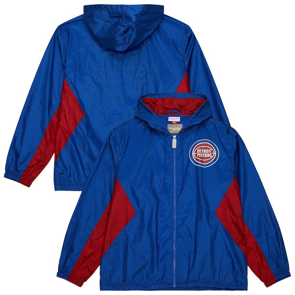 Detroit Pistons Playmaker Full-Zip Hooded Windbreaker Jacket Blue - Mitchell & Ness