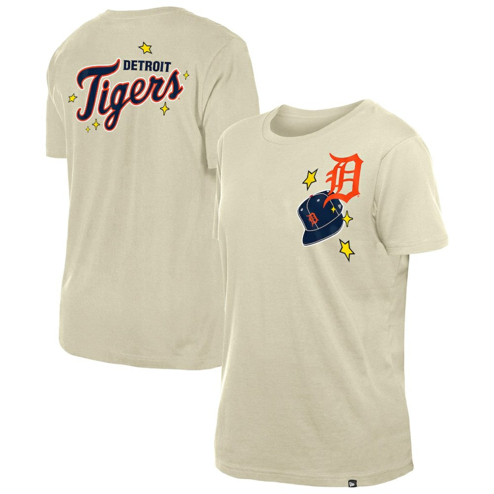 Detroit Tigers New Era Women's Stars & Cap T-Shirt - Cream T-shirts