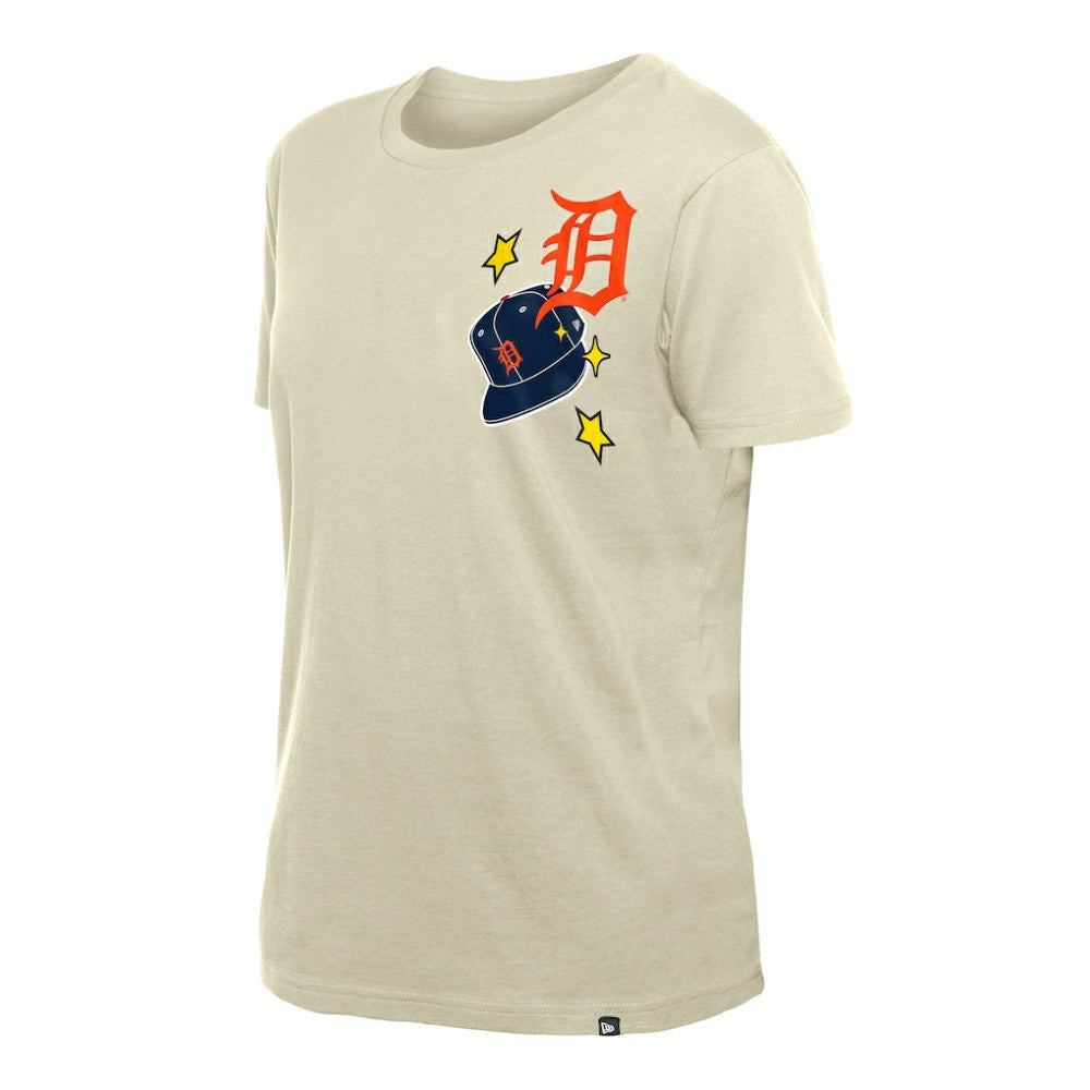 Detroit Tigers New Era Women's Stars & Cap T-Shirt - Cream T-shirts