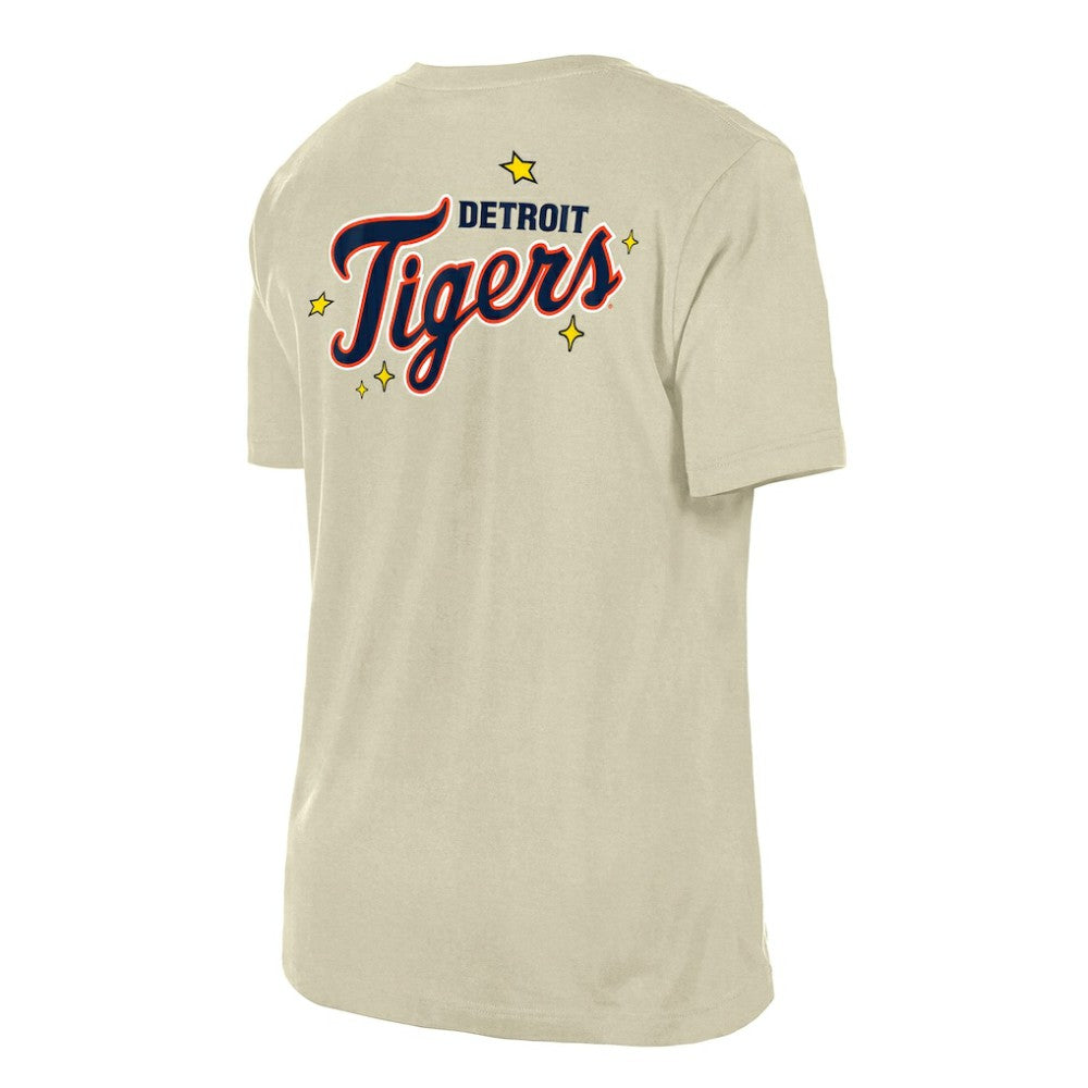 Detroit Tigers New Era Women's Stars & Cap T-Shirt - Cream T-shirts