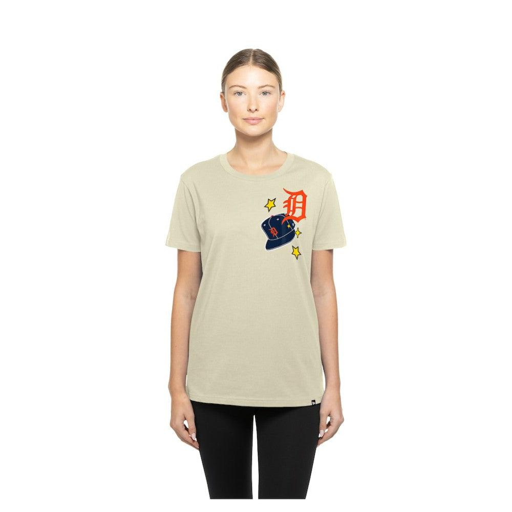 Detroit Tigers New Era Women's Stars & Cap T-Shirt - Cream T-shirts